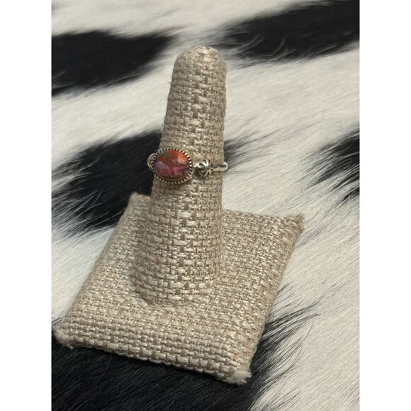 Native American SW Sterling Silver Pink Dahlia Turquoise Stacker Ring 7 Concho - Picture 5 of 8